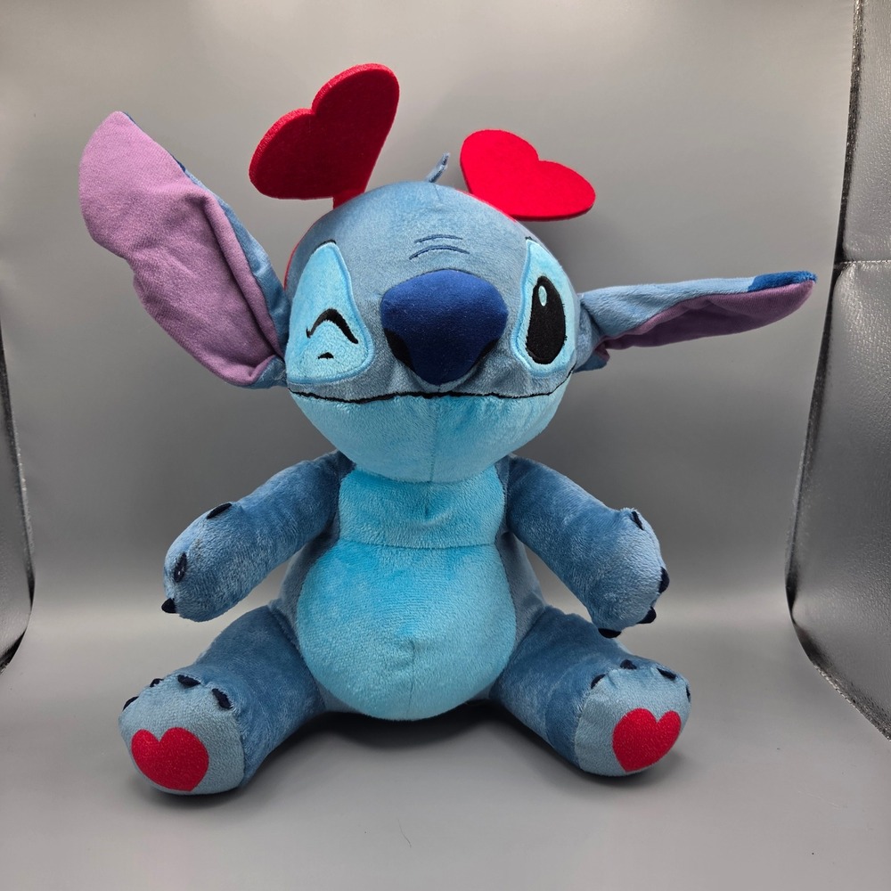 Disney Lilo & Stitch Valentine Winking Stitch Plush Heart Headband Blue 12 Inch